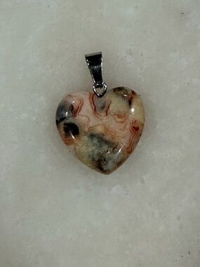 Hand Crafted Agate Heart Pendant in Cream, Pink and Gray Tones